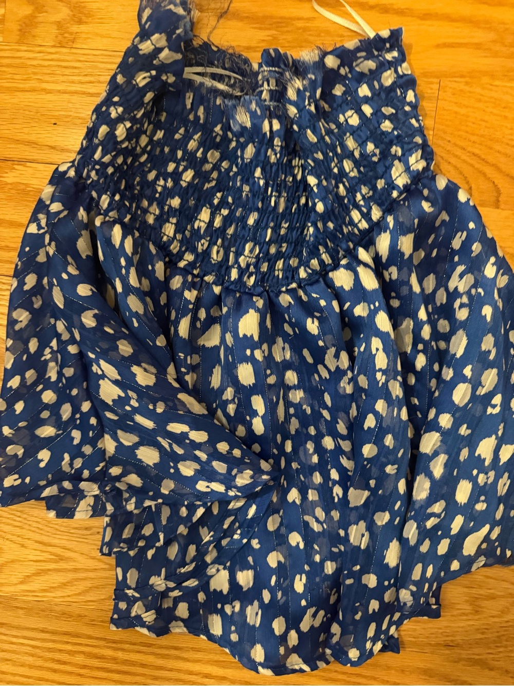 Karlie Blue and White Smocked Waist Skater Skirt